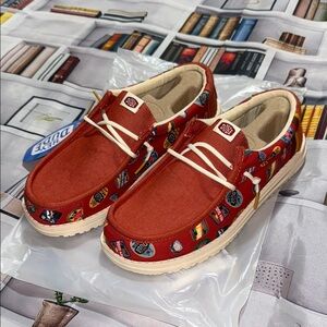 Hey Dude Red  Wally Canvas Loafers with Octoberfest Pattern
